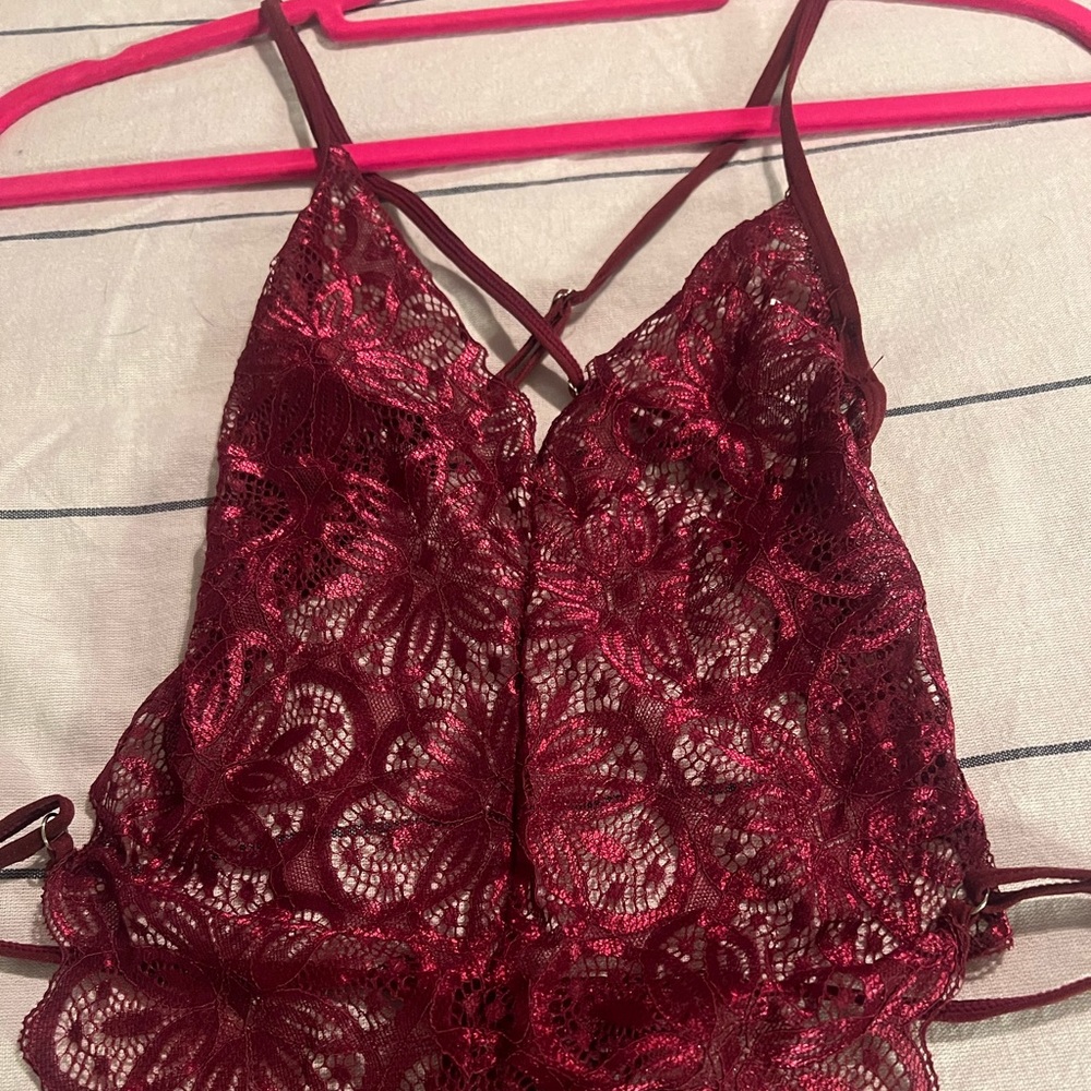 Gorgeous New Maroon Avid Love teddy, thong. Size medium. Lingerie